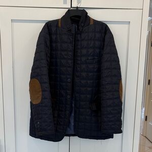 Tailorbyrd Dark Blue Quilted Jacket with Tan Patches
